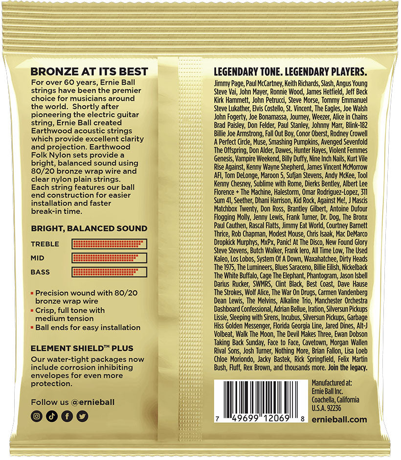 Ernie Ball 2069 Earthwood 80/20 Bronze Folk Nylon Classic Ball End - Clear and Gold