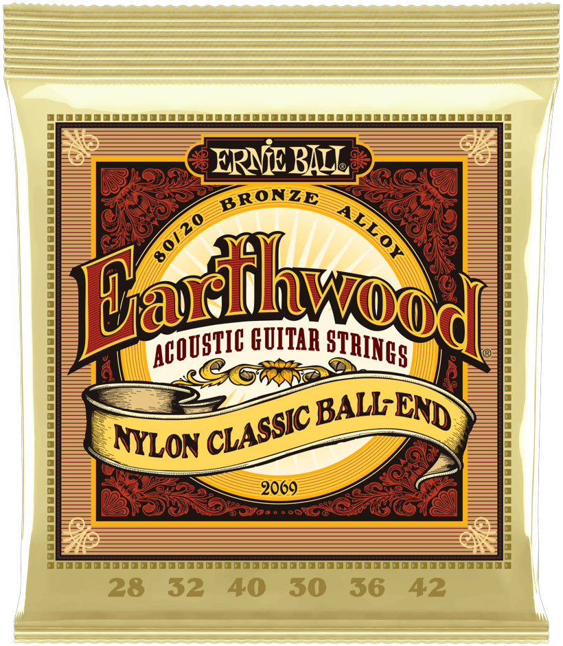 Ernie Ball 2069 Earthwood 80/20 Bronze Folk Nylon Classic Ball End - Clear and Gold
