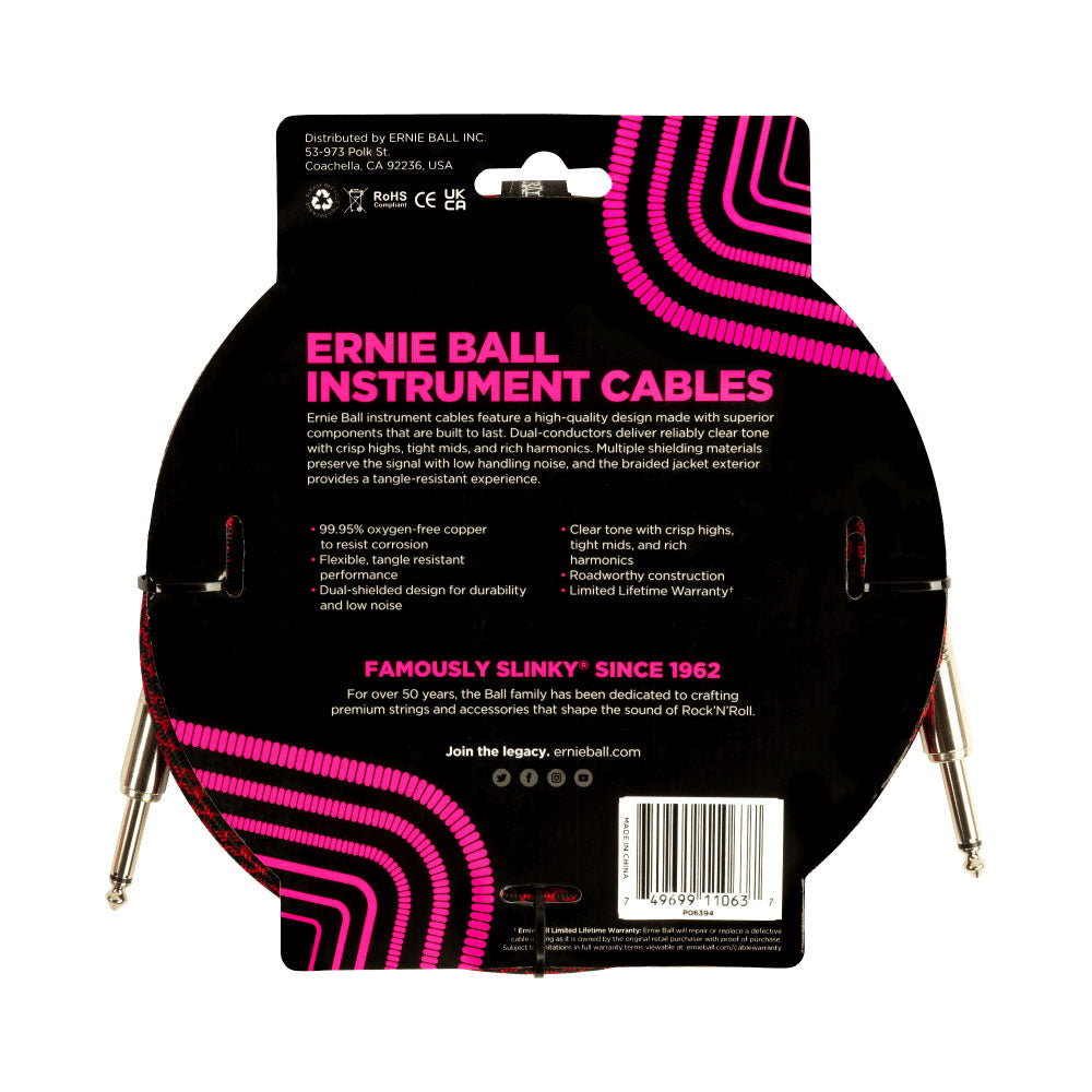 Ernie Ball Braided Instrument Cable 15FT - Red Black
