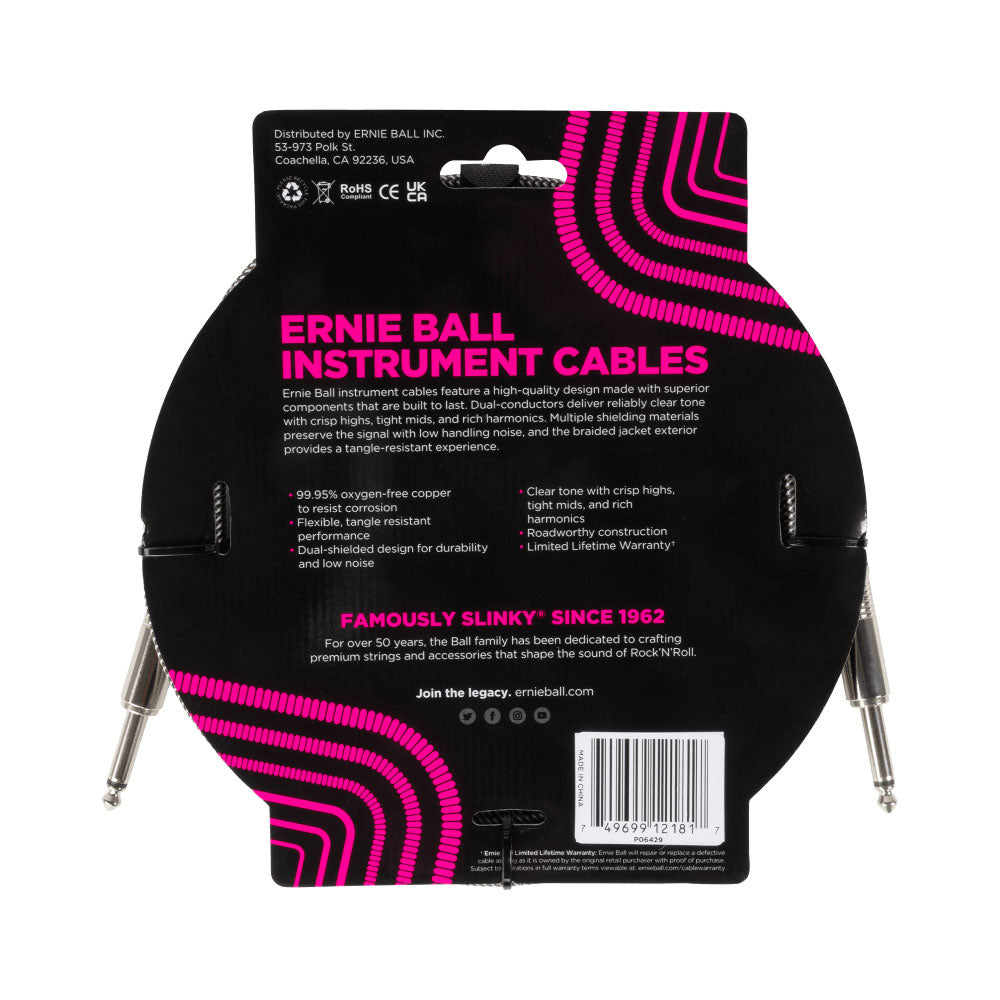 Ernie Ball Braided Instrument Cable 15FT - Silver Fox