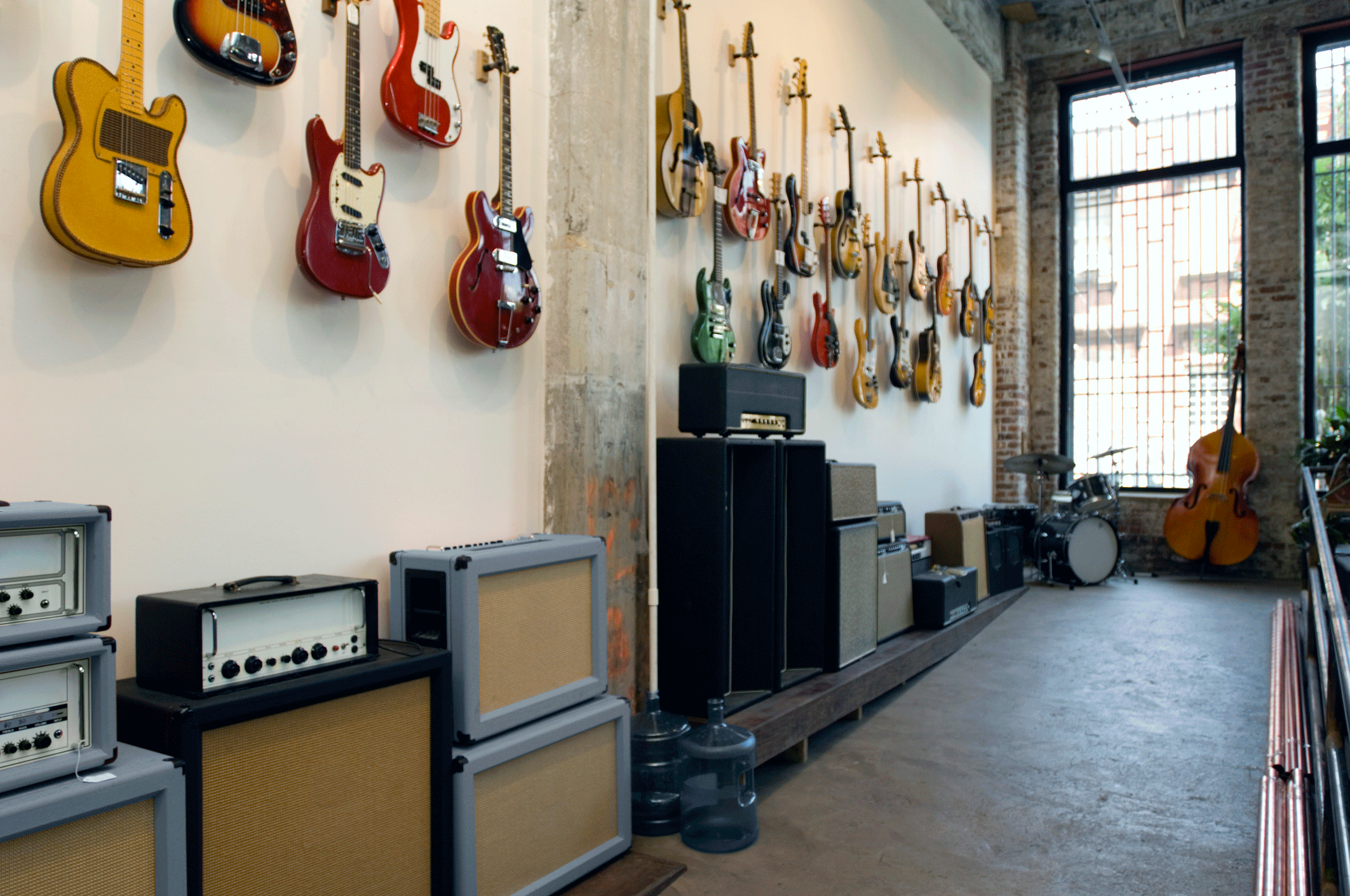 room full of guitars