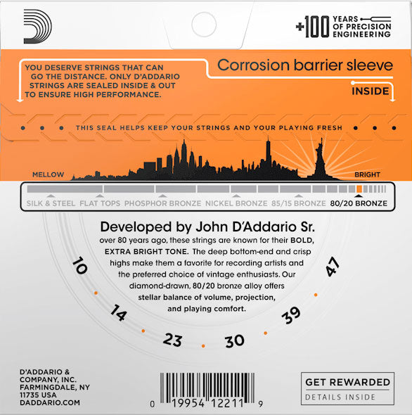 D'Addario EJ10 Extra Light 80/20 Bronze Acoustic Guitar Strings back