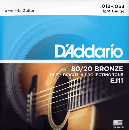 D'Addario EJ11 Regular Light 80/20 Bronze Acoustic Guitar Strings.