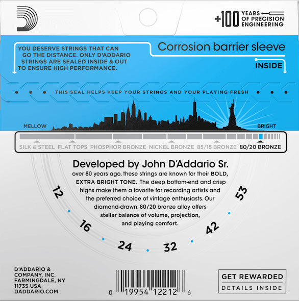 D'Addario EJ11 Regular Light 80/20 Bronze Acoustic Guitar Strings back