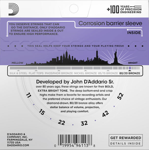 D'Addario EJ13 Custom Light 80/20 Bronze Acoustic Guitar Strings back