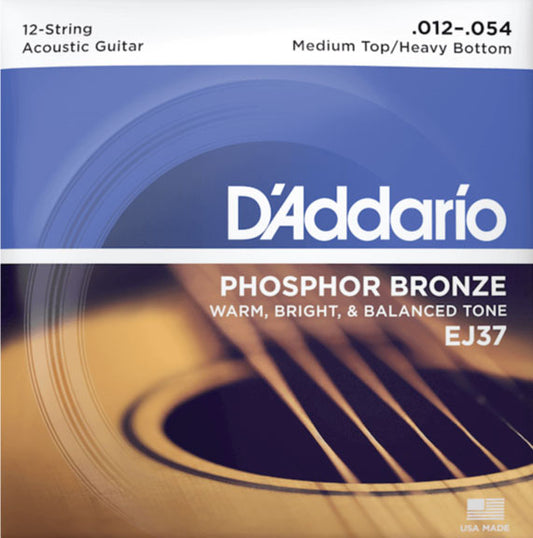 D'Addario EJ37 Medium Top/Heavy Bottom 12-String Acoustic Guitar Strings