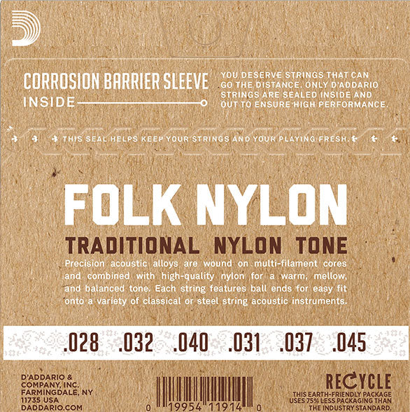 D'Addario EJ32C Folk Nylon - Normal Tension Strings